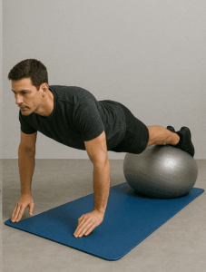 Liegestütze mit Beinen auf Gymnastikball 